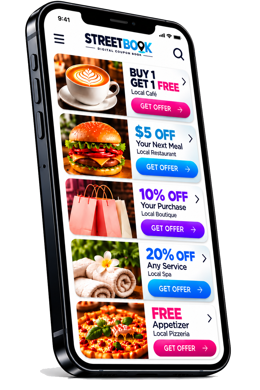 StreetBook digital coupon book on a phone